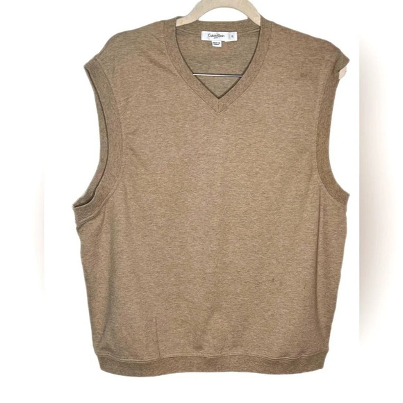 Calvin Klein Golf Vest Mens XL Pullover Sleeveless Soft Cotton V-Neck Tan NWOT - Picture 4 of 7